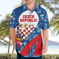 Czech Republic Hawaiian Shirt with Blue Red Folk Pattern Design and National Lion Emblem - Wonder Print Shop