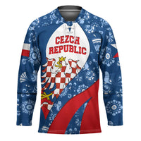 Czech Republic Hockey Jersey with Blue Red Folk Pattern Design and National Lion Emblem - Wonder Print Shop