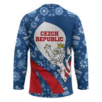Czech Republic Hockey Jersey with Blue Red Folk Pattern Design and National Lion Emblem - Wonder Print Shop