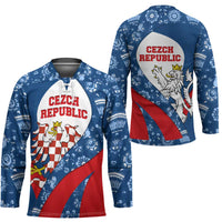 Czech Republic Hockey Jersey with Blue Red Folk Pattern Design and National Lion Emblem - Wonder Print Shop