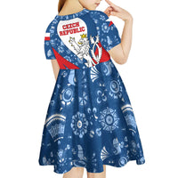 Czech Republic Kid Short Sleeve Dress with Blue Red Folk Pattern Design and National Lion Emblem - Wonder Print Shop