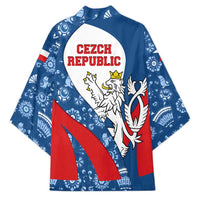 Czech Republic Kimono with Blue Red Folk Pattern Design and National Lion Emblem - Wonder Print Shop