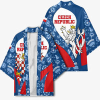 Czech Republic Kimono with Blue Red Folk Pattern Design and National Lion Emblem - Wonder Print Shop