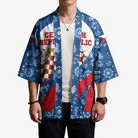 Czech Republic Kimono with Blue Red Folk Pattern Design and National Lion Emblem - Wonder Print Shop