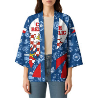 Czech Republic Kimono with Blue Red Folk Pattern Design and National Lion Emblem - Wonder Print Shop