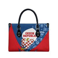 Czech Republic Leather Bag with Blue Red Folk Pattern Design and National Lion Emblem - Wonder Print Shop