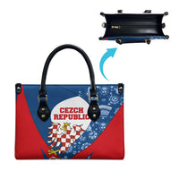 Czech Republic Leather Bag with Blue Red Folk Pattern Design and National Lion Emblem - Wonder Print Shop