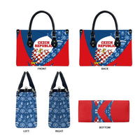 Czech Republic Leather Bag with Blue Red Folk Pattern Design and National Lion Emblem - Wonder Print Shop