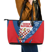 Czech Republic Leather Tote Bag with Blue Red Folk Pattern Design and National Lion Emblem - Wonder Print Shop