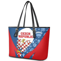 Czech Republic Leather Tote Bag with Blue Red Folk Pattern Design and National Lion Emblem - Wonder Print Shop