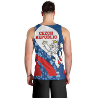 Czech Republic Men Tank Top with Blue Red Folk Pattern Design and National Lion Emblem - Wonder Print Shop
