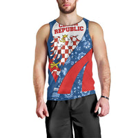 Czech Republic Men Tank Top with Blue Red Folk Pattern Design and National Lion Emblem - Wonder Print Shop