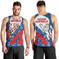 Czech Republic Men Tank Top with Blue Red Folk Pattern Design and National Lion Emblem - Wonder Print Shop