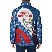 Czech Republic Padded Jacket with Blue Red Folk Pattern Design and National Lion Emblem - Wonder Print Shop