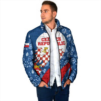 Czech Republic Padded Jacket with Blue Red Folk Pattern Design and National Lion Emblem - Wonder Print Shop