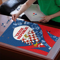Czech Republic Puzzle with Blue Red Folk Pattern Design and National Lion Emblem - Wonder Print Shop