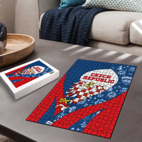 Czech Republic Puzzle with Blue Red Folk Pattern Design and National Lion Emblem - Wonder Print Shop