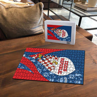 Czech Republic Puzzle with Blue Red Folk Pattern Design and National Lion Emblem - Wonder Print Shop