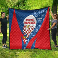 Czech Republic Quilt with Blue Red Folk Pattern Design and National Lion Emblem - Wonder Print Shop
