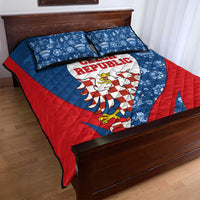 Czech Republic Quilt Bed Set with Blue Red Folk Pattern Design and National Lion Emblem - Wonder Print Shop