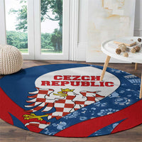 Czech Republic Round Carpet with Blue Red Folk Pattern Design and National Lion Emblem - Wonder Print Shop