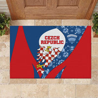 Czech Republic Rubber Doormat with Blue Red Folk Pattern Design and National Lion Emblem - Wonder Print Shop
