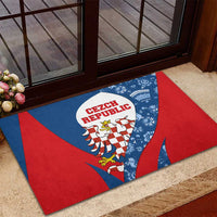 Czech Republic Rubber Doormat with Blue Red Folk Pattern Design and National Lion Emblem - Wonder Print Shop