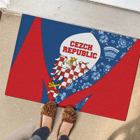 Czech Republic Rubber Doormat with Blue Red Folk Pattern Design and National Lion Emblem - Wonder Print Shop