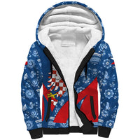 Czech Republic Sherpa Hoodie with Blue Red Folk Pattern Design and National Lion Emblem - Wonder Print Shop