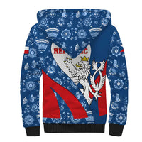 Czech Republic Sherpa Hoodie with Blue Red Folk Pattern Design and National Lion Emblem - Wonder Print Shop