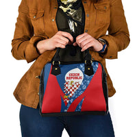 Czech Republic Shoulder Handbag with Blue Red Folk Pattern Design and National Lion Emblem - Wonder Print Shop