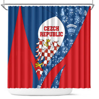 Czech Republic Shower Curtain with Blue Red Folk Pattern Design and National Lion Emblem - Wonder Print Shop