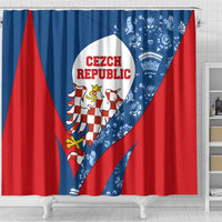 Czech Republic Shower Curtain with Blue Red Folk Pattern Design and National Lion Emblem - Wonder Print Shop