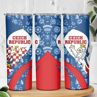 Czech Republic Skinny Tumbler with Blue Red Folk Pattern Design and National Lion Emblem - Wonder Print Shop