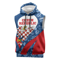 Czech Republic Sleeveless Hoodie with Blue Red Folk Pattern Design and National Lion Emblem - Wonder Print Shop