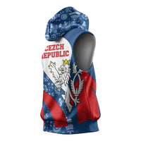 Czech Republic Sleeveless Hoodie with Blue Red Folk Pattern Design and National Lion Emblem - Wonder Print Shop