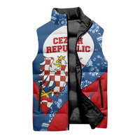 Czech Republic Sleeveless Puffer Jacket with Blue Red Folk Pattern Design and National Lion Emblem - Wonder Print Shop