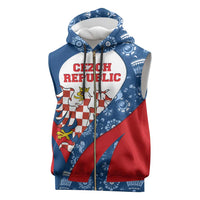 Czech Republic Sleeveless Zip Hoodie with Blue Red Folk Pattern Design and National Lion Emblem - Wonder Print Shop