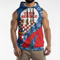 Czech Republic Sleeveless Zip Hoodie with Blue Red Folk Pattern Design and National Lion Emblem - Wonder Print Shop