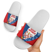 Czech Republic Slide Sandals with Blue Red Folk Pattern Design and National Lion Emblem - Wonder Print Shop