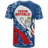 Czech Republic T Shirt with Blue Red Folk Pattern Design and National Lion Emblem - Wonder Print Shop