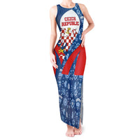 Czech Republic Tank Maxi Dress with Blue Red Folk Pattern Design and National Lion Emblem - Wonder Print Shop