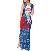 Czech Republic Tank Maxi Dress with Blue Red Folk Pattern Design and National Lion Emblem - Wonder Print Shop