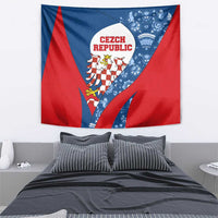 Czech Republic Tapestry with Blue Red Folk Pattern Design and National Lion Emblem - Wonder Print Shop