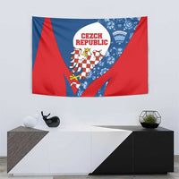 Czech Republic Tapestry with Blue Red Folk Pattern Design and National Lion Emblem - Wonder Print Shop