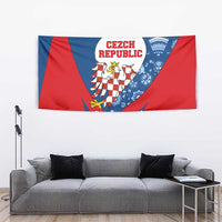 Czech Republic Tapestry with Blue Red Folk Pattern Design and National Lion Emblem - Wonder Print Shop