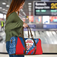 Czech Republic Travel Bag with Blue Red Folk Pattern Design and National Lion Emblem - Wonder Print Shop