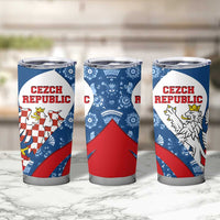 Czech Republic Tumbler Cup with Blue Red Folk Pattern Design and National Lion Emblem - Wonder Print Shop