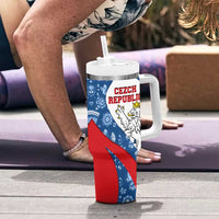 Czech Republic Tumbler With Handle with Blue Red Folk Pattern Design and National Lion Emblem - Wonder Print Shop