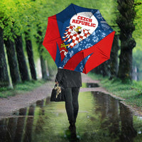 Czech Republic Umbrella with Blue Red Folk Pattern Design and National Lion Emblem - Wonder Print Shop